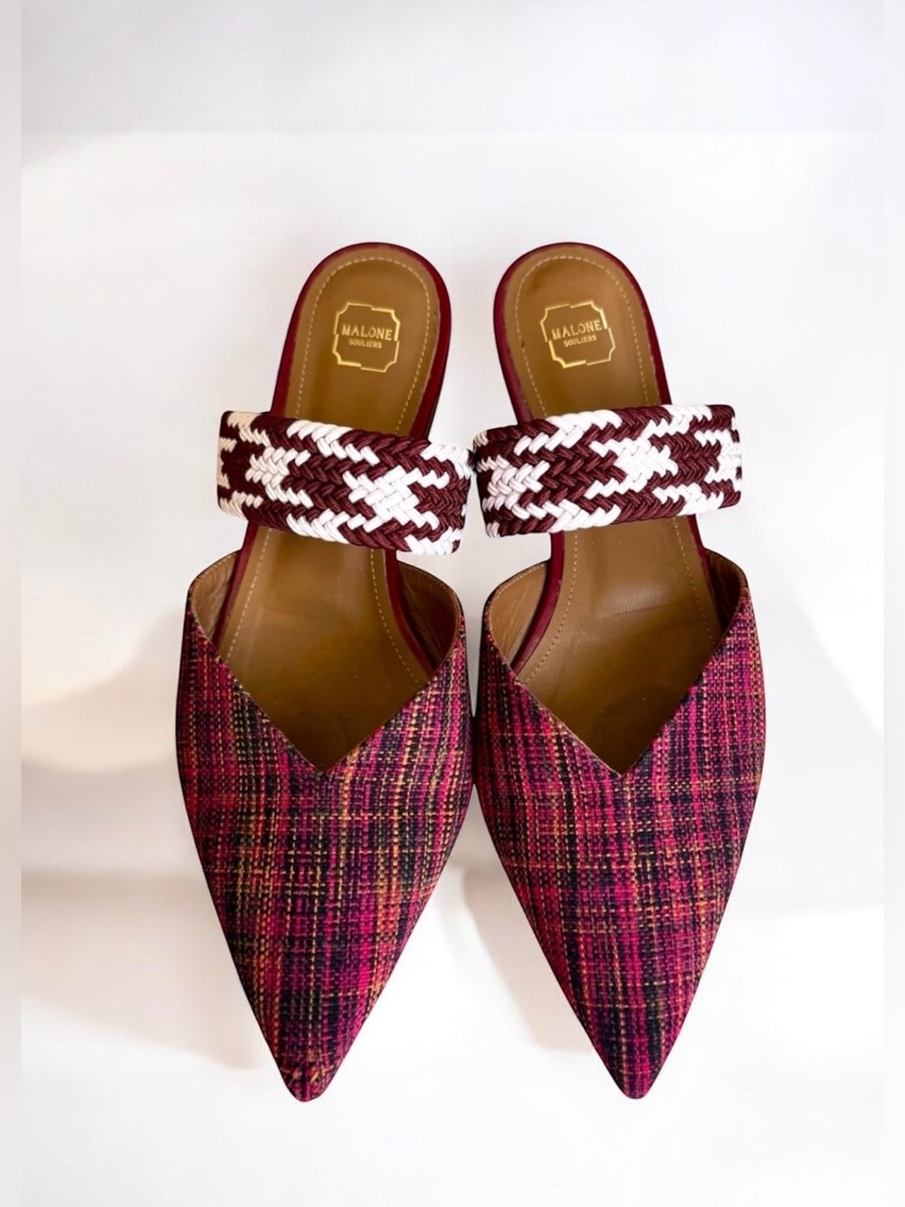 Malone Souliers Maisie Flat Mules Multicolor Checkered Canvas